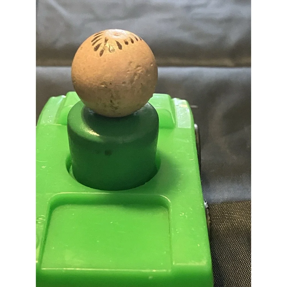 1960s Vintage Fisher Price Little People Green Wood Dad Bald With Car Vehicle